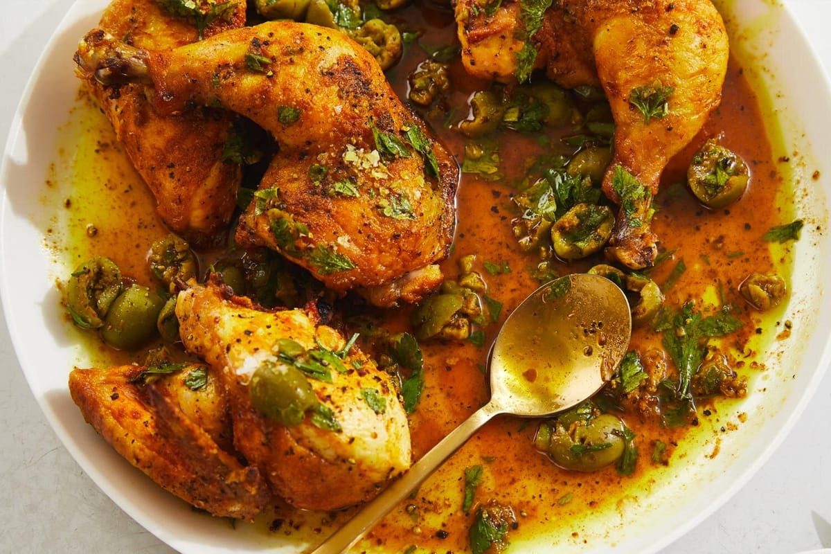 Vinegar Chicken With Crushed Olive Dressing