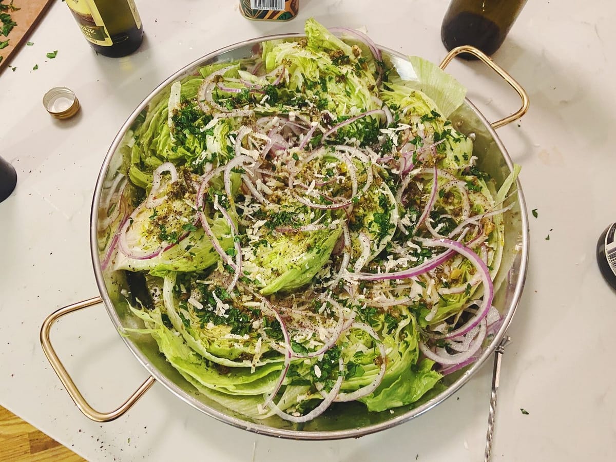 Iceberg Salad with Onions, Capers, and Pecorino