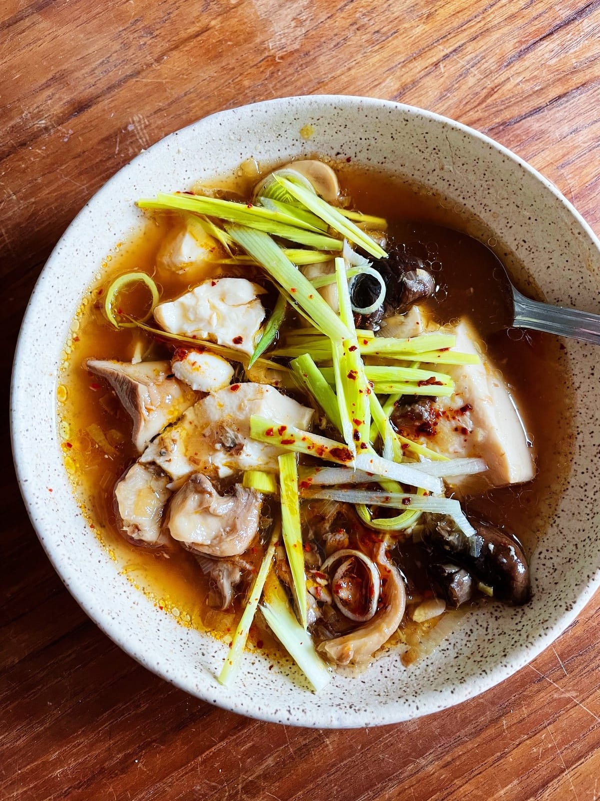 Mushroom Soup with Tofu and Toasted Garlic